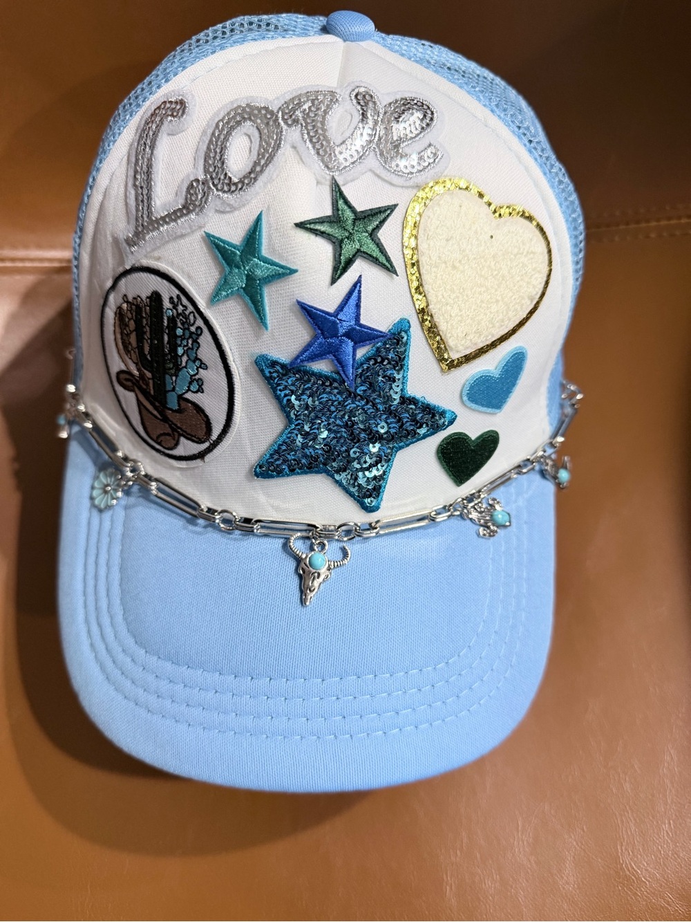 Blue & White Patchwork Star Baseball Cap - Love Embellished